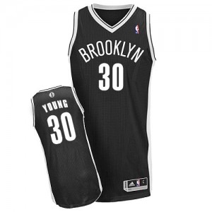 Brooklyn Nets Thaddeus Young #30 Road Authentic Maillot d'équipe de NBA - Noir pour Homme