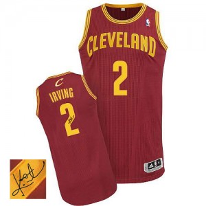 Maillot Authentic Cleveland Cavaliers NBA Road Autographed Vin Rouge - #2 Kyrie Irving - Homme