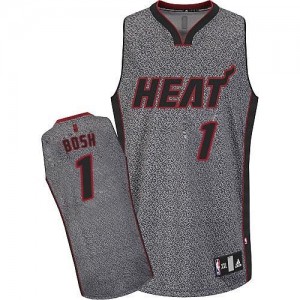 Maillot NBA Miami Heat #1 Chris Bosh Gris Adidas Authentic Static Fashion - Homme