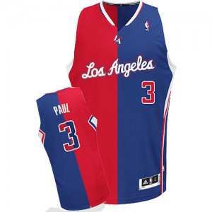 Maillot NBA Los Angeles Clippers #3 Chris Paul Rouge Bleu Adidas Authentic Split Fashion - Homme