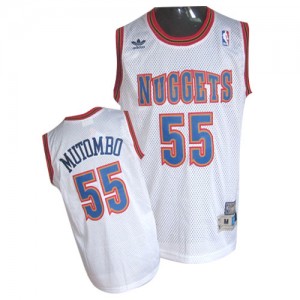 Denver Nuggets #55 Adidas Throwback Blanc Swingman Maillot d'équipe de NBA préférentiel - Dikembe Mutombo pour Homme