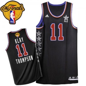 Maillot NBA Golden State Warriors #11 Klay Thompson Noir Adidas Authentic 2015 All Star 2015 The Finals Patch - Homme