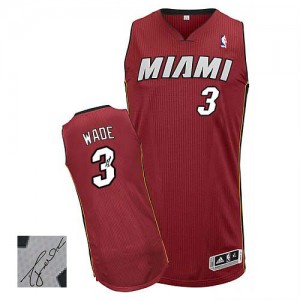 Maillot NBA Miami Heat #3 Dwyane Wade Rouge Adidas Authentic Alternate Autographed - Homme