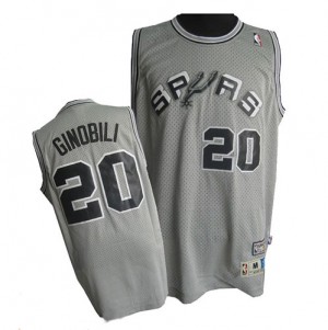 San Antonio Spurs Manu Ginobili #20 Throwback Authentic Maillot d'équipe de NBA - Gris pour Homme