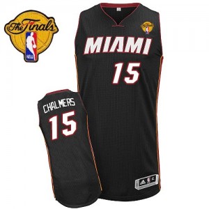 Maillot NBA Miami Heat #15 Mario Chalmers Noir Adidas Authentic Road Finals Patch - Homme