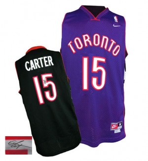Toronto Raptors #15 Nike Throwback Autographed Noir / Violet Authentic Maillot d'équipe de NBA Remise - Vince Carter pour Homme