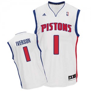 Detroit Pistons #1 Adidas Home Blanc Swingman Maillot d'équipe de NBA Prix d'usine - Allen Iverson pour Homme