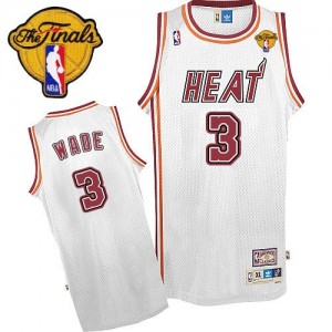 Maillot NBA Miami Heat #3 Dwyane Wade Blanc Adidas Authentic Throwback Finals Patch - Homme