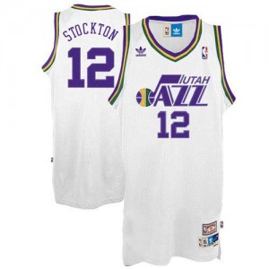 Maillot NBA Utah Jazz #12 John Stockton Blanc Adidas Swingman Throwback - Homme
