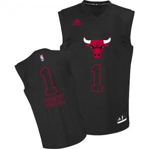 Chicago Bulls #1 Adidas New Fashion Noir Authentic Maillot d'équipe de NBA magasin d'usine - Derrick Rose pour Homme