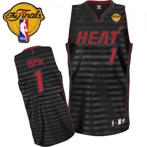 Miami Heat #1 Adidas Groove Finals Patch Gris noir Authentic Maillot d'équipe de NBA Promotions - Chris Bosh pour Homme