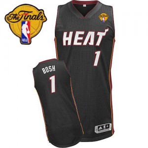 Maillot NBA Authentic Chris Bosh #1 Miami Heat Road Finals Patch Noir - Homme