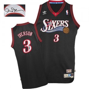 Philadelphia 76ers Allen Iverson #3 1997-2009 Throwback Autographed Authentic Maillot d'équipe de NBA - Noir pour Homme