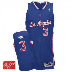 Maillot NBA Bleu royal Chris Paul #3 Los Angeles Clippers Alternate Autographed Authentic Homme Adidas