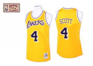 Los Angeles Lakers Mitchell and Ness Byron Scott #4 Throwback Authentic Maillot d'équipe de NBA - Or pour Homme