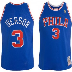 Philadelphia 76ers Mitchell and Ness Allen Iverson #3 Throwback Authentic Maillot d'équipe de NBA - Bleu pour Homme