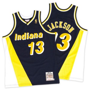 Maillot NBA Marine / Or Mark Jackson #13 Indiana Pacers Throwback Authentic Homme Mitchell and Ness