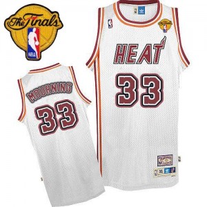 Maillot NBA Blanc Alonzo Mourning #33 Miami Heat Throwback Finals Patch Swingman Homme Adidas