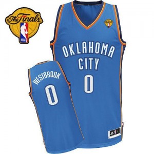 Maillot NBA Bleu royal Russell Westbrook #0 Oklahoma City Thunder Road Finals Patch Authentic Homme Adidas