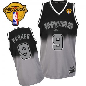 Maillot NBA San Antonio Spurs #9 Tony Parker Gris noir Adidas Authentic Fadeaway Fashion Finals Patch - Homme