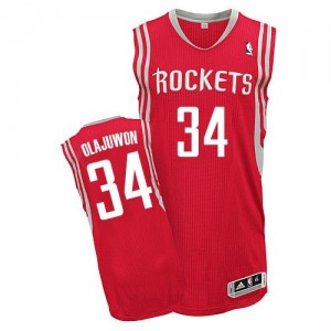 Maillot Authentic Houston Rockets NBA Road Rouge - #34 Hakeem Olajuwon - Homme