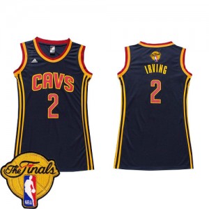 Cleveland Cavaliers Kyrie Irving #2 Dress 2015 The Finals Patch Authentic Maillot d'équipe de NBA - Bleu marin pour Femme