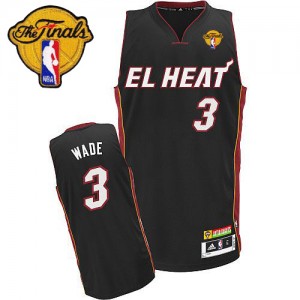 Miami Heat Dwyane Wade #3 Latin Nights Finals Patch Authentic Maillot d'équipe de NBA - Noir pour Homme