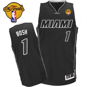 Maillot NBA Miami Heat #1 Chris Bosh Noir Blanc Adidas Authentic Finals Patch - Homme