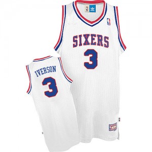 Maillot NBA Philadelphia 76ers #3 Allen Iverson Blanc Adidas Authentic Throwack - Homme