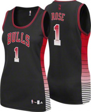 Chicago Bulls #1 Adidas Vibe Noir Authentic Maillot d'équipe de NBA Braderie - Derrick Rose pour Femme