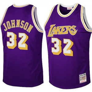 Maillot Authentic Los Angeles Lakers NBA Throwback Violet - #32 Magic Johnson - Homme