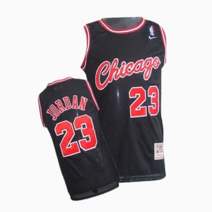 Maillot NBA Chicago Bulls #23 Michael Jordan Noir Nike Authentic Throwback - Homme