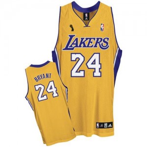 Maillot NBA Los Angeles Lakers #24 Kobe Bryant Or Adidas Authentic Home Champions Patch - Homme