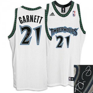 Maillot Adidas Blanc Augotraphed Authentic Minnesota Timberwolves - Kevin Garnett #21 - Homme