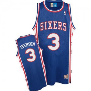 Philadelphia 76ers Allen Iverson #3 Throwack Swingman Maillot d'équipe de NBA - Bleu pour Homme