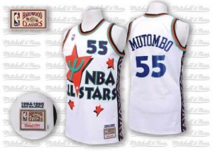 Maillot NBA Denver Nuggets #55 Dikembe Mutombo Blanc Adidas Authentic Throwback 1995 All Star - Homme