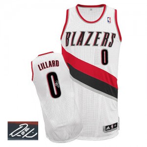 Maillot Authentic Portland Trail Blazers NBA Home Autographed Blanc - #0 Damian Lillard - Homme