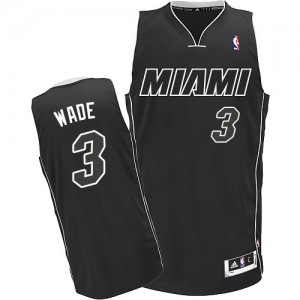 Maillot Adidas Noir Blanc Authentic Miami Heat - Dwyane Wade #3 - Homme