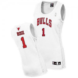 Maillot NBA Chicago Bulls #1 Derrick Rose Blanc Adidas Authentic Home - Femme