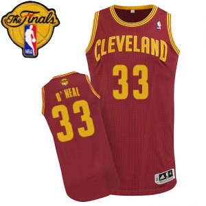 Maillot NBA Vin Rouge Shaquille O'Neal #33 Cleveland Cavaliers Road 2015 The Finals Patch Authentic Homme Adidas