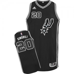 Maillot NBA Noir Manu Ginobili #20 San Antonio Spurs New Road Authentic Homme Adidas