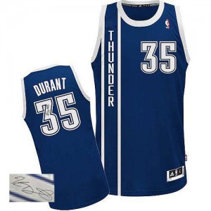 Maillot NBA Oklahoma City Thunder #35 Kevin Durant Bleu marin Adidas Authentic Alternate Autographed - Homme