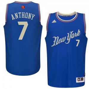 New York Knicks #7 Adidas 2015-16 Christmas Day Bleu Swingman Maillot d'équipe de NBA Magasin d'usine - Carmelo Anthony pour Homme
