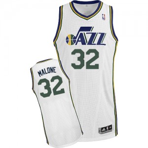 Utah Jazz Karl Malone #32 Home Authentic Maillot d'équipe de NBA - Blanc pour Homme