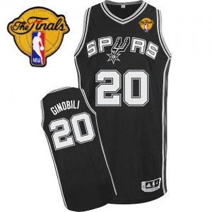 San Antonio Spurs Manu Ginobili #20 Road Finals Patch Authentic Maillot d'équipe de NBA - Noir pour Homme