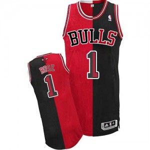 Chicago Bulls Derrick Rose #1 Split Fashion Authentic Maillot d'équipe de NBA - Noir Rouge pour Homme