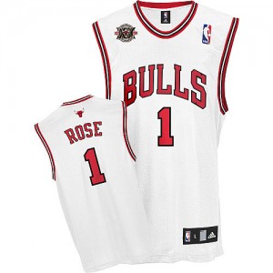 Chicago Bulls #1 Adidas Home 20TH Anniversary Blanc Swingman Maillot d'équipe de NBA pas cher - Derrick Rose pour Homme