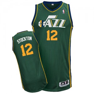 Maillot NBA Utah Jazz #12 John Stockton Vert Adidas Authentic Alternate - Homme