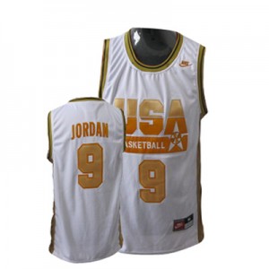 Maillot NBA No. d'or Rouge Michael Jordan #9 Team USA Authentic Homme Nike