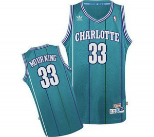 Maillot NBA Bleu clair Alonzo Mourning #33 Charlotte Hornets Throwback Swingman Homme Adidas